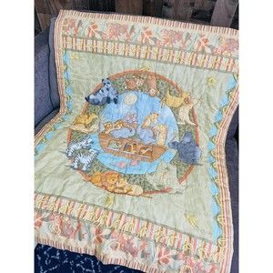 Cathy Heck Noahs Ark Quilted Crib Nursery Blanket Lap 42X 35 handmade reversible